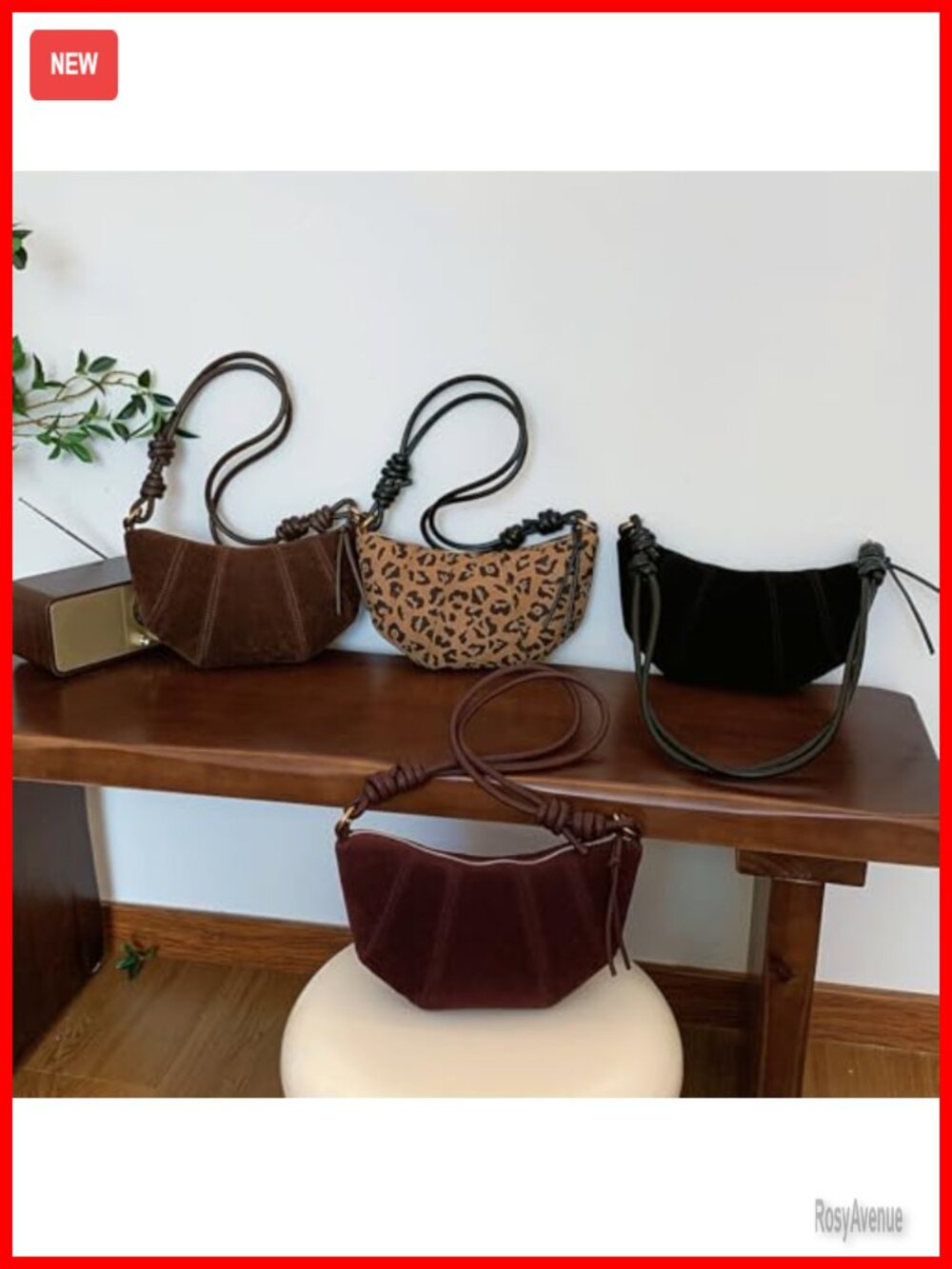 Faux Suede Crescent Crossbody Bag with Adjustable Strap - Mini Handbag - Picture 5 of 6